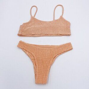 Shein High Waisted Bikini Peach Scrunched Size Small Spaghetti Straps Never Worn